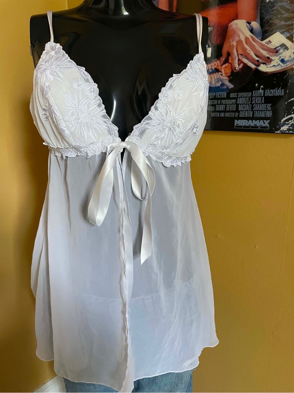 La Senza Vintage White Sheer Lace Babydoll Slip Chemise Lingerie